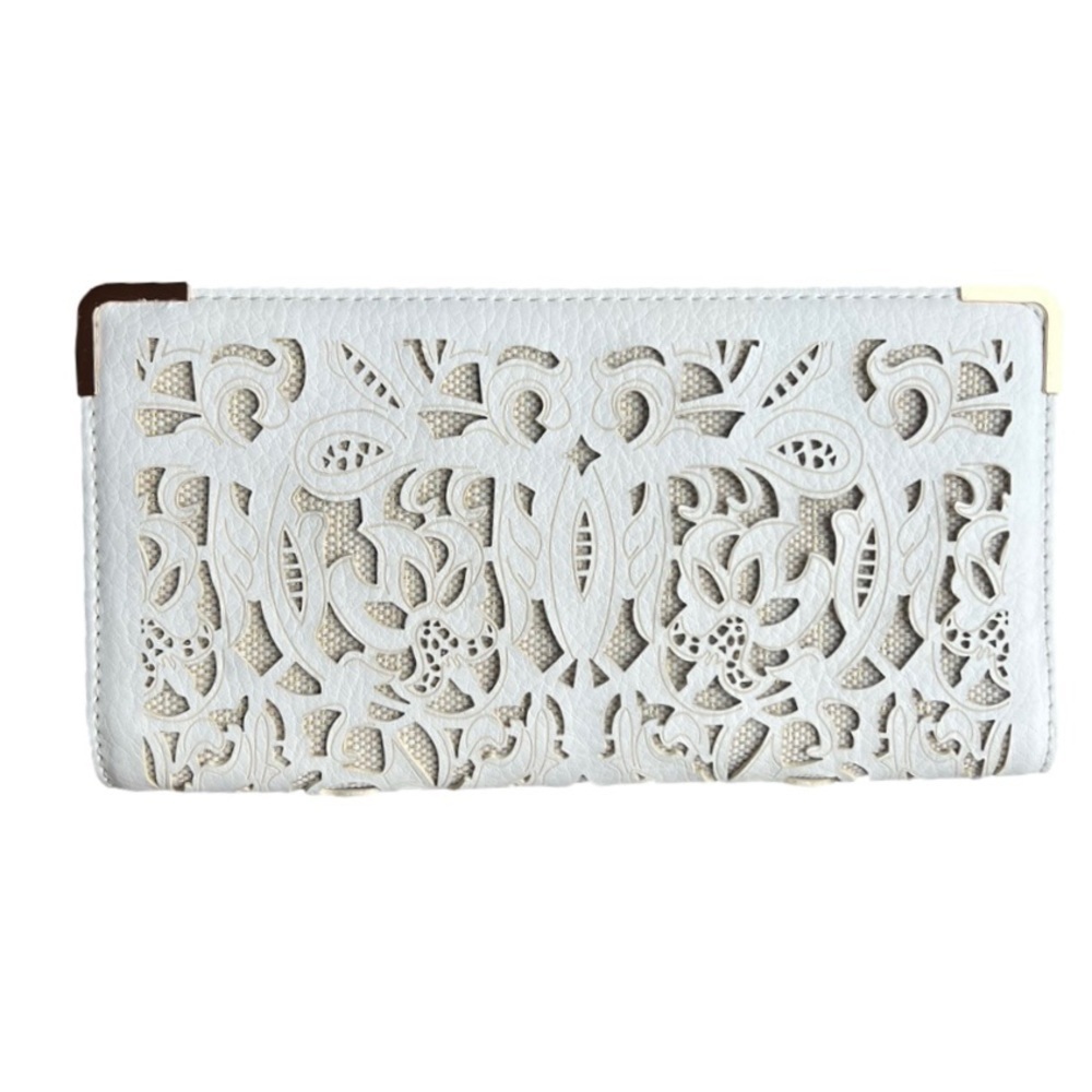 Aldo White Laser-Cut Clutch with Gold Corner Accent - Picture 14 of 14